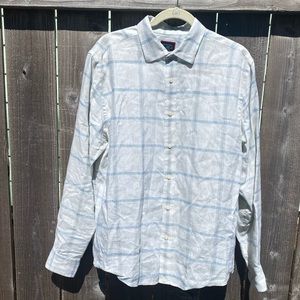 Untuckit mens L linen slim fit window pane wrinkle resistant L/S shirt